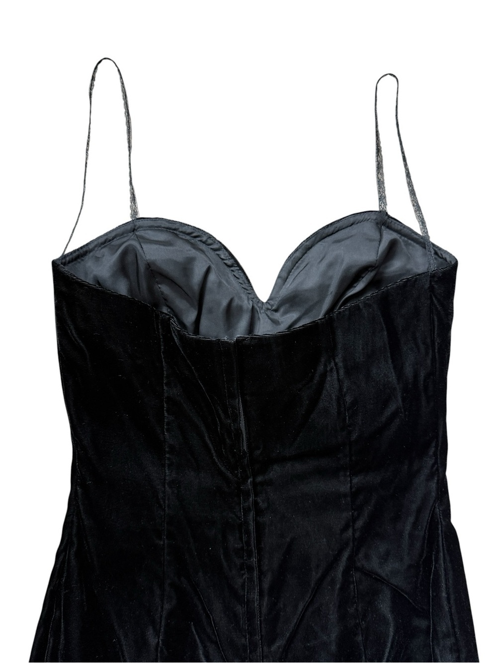 Vintage Roberta Black Velvet Mini Dress 90s Bombshell Spaghetti Strap Party S - Picture 11 of 13